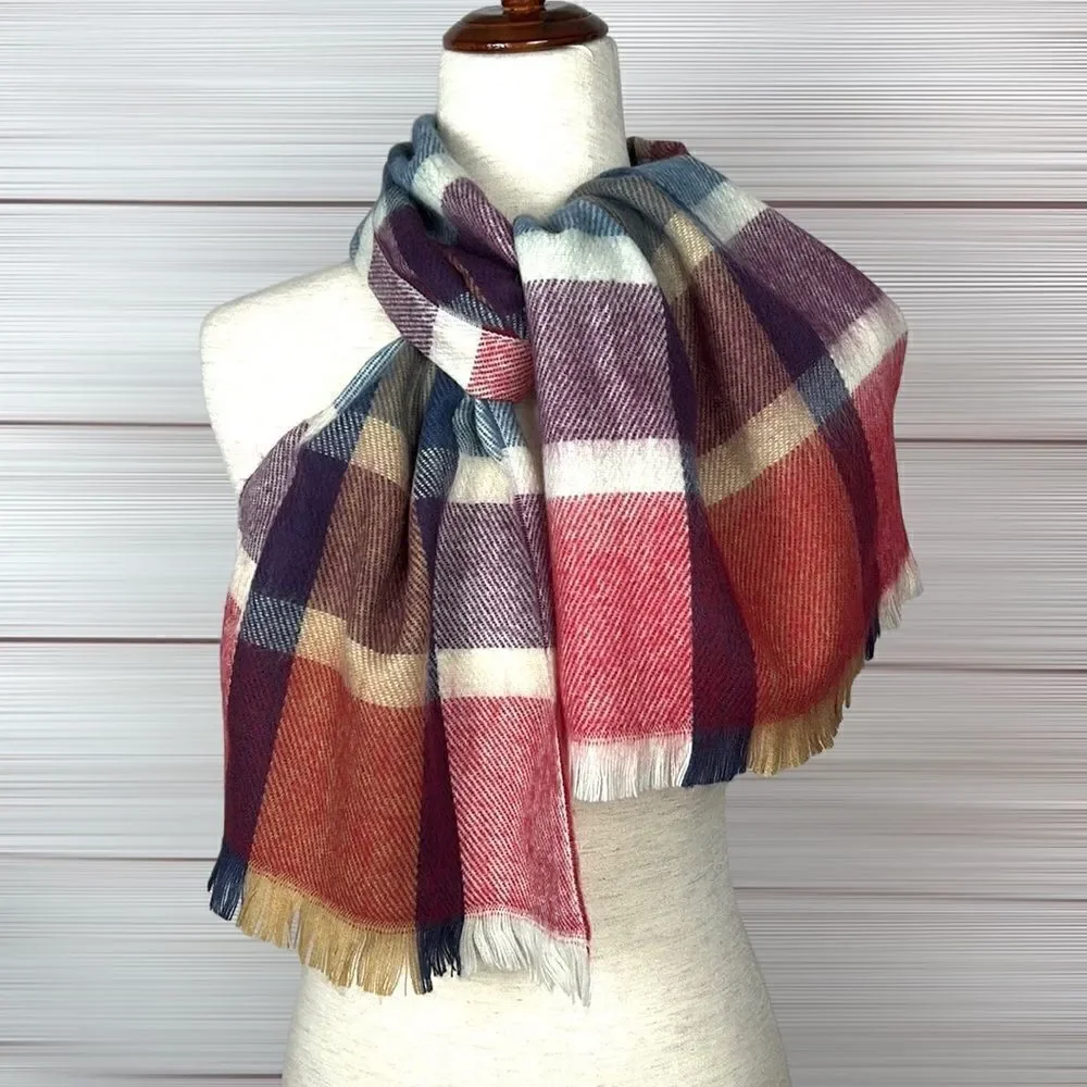 NWOT Vintage 100% Cashmere Unisex’s Plaid Scarf England 12,5x54 inches